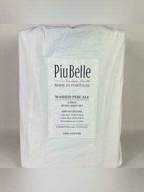 PiuBelle Washed Percale Sheet Set - queen/White